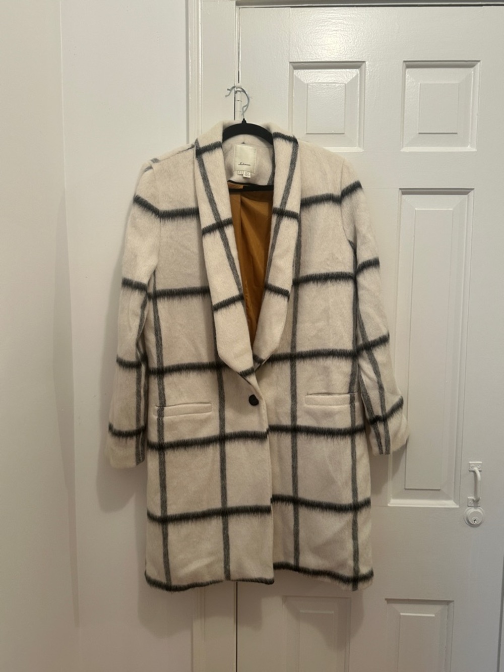elevenses Cream and Black Windowpane Shawl-Collar Trench Coat - Picture 3 of 12